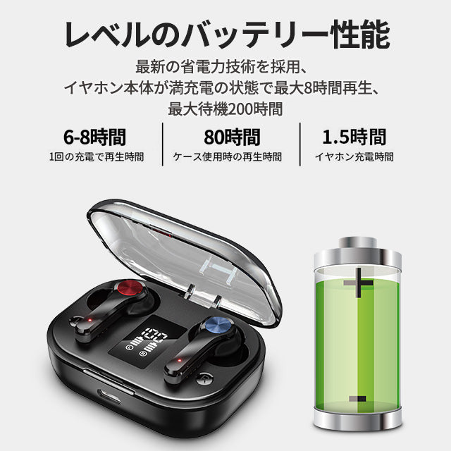 bluetoothイヤホン ワイヤレス 5.1 Hi-Fi高音質 F9 黒 ジム - イヤホン