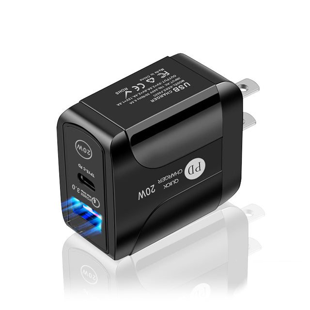 2in1】USB-C QC3.0 2ポート AC/USBアダプター PD対応 20W 急速充電 PD